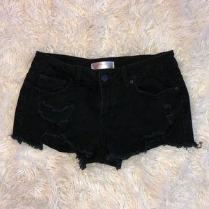 Frayed Black Jean Shorts